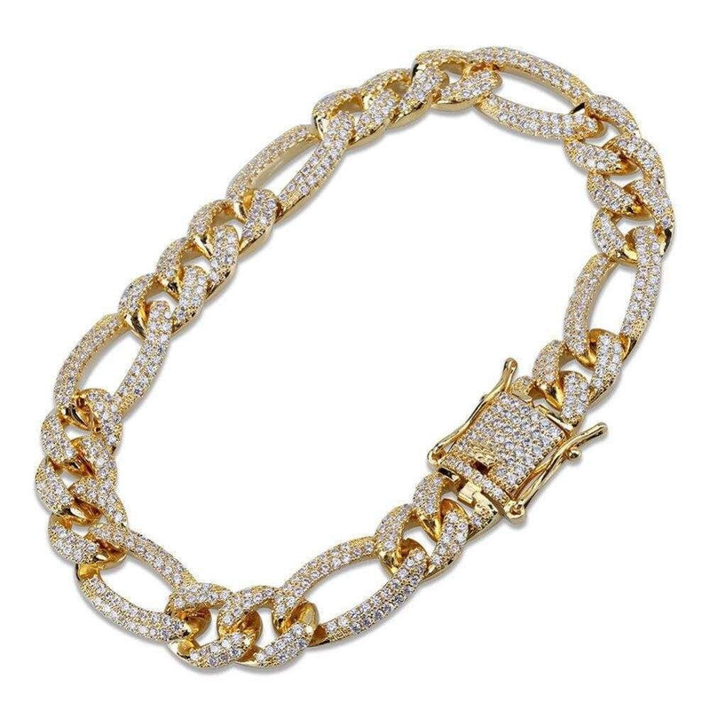 10mm Iced Out Gold Figaro Bracelet - 7
