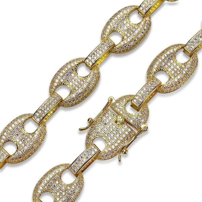 12mm Iced Out Gold Gucci Link Chain - 6