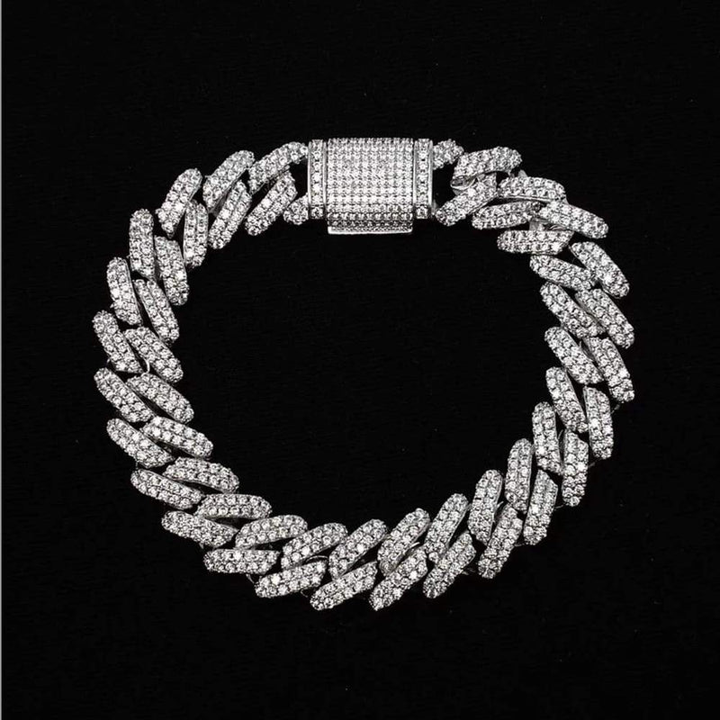 14mm Iced Out White Gold Diamond Prong Cuban Link Bracelet
