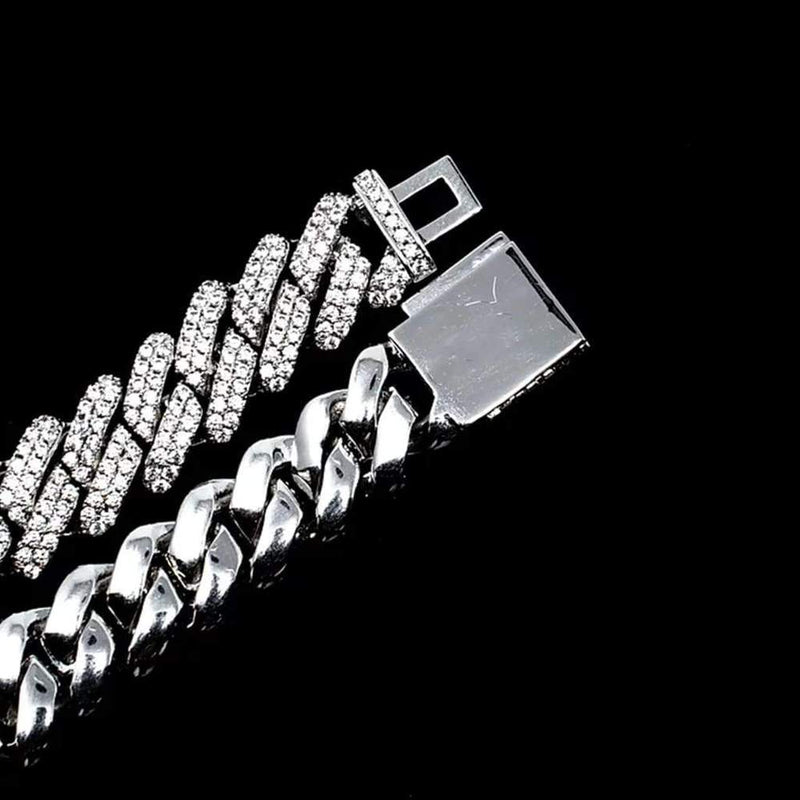Iced Out White Gold Diamond Prong Cuban Link Chain 14mm