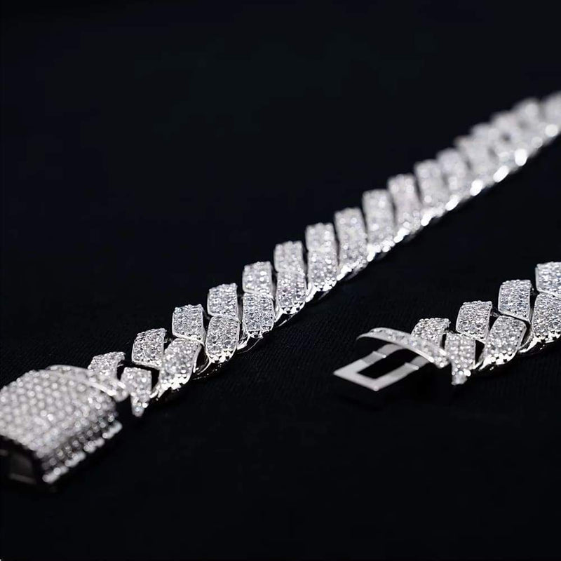 Iced Out White Gold Diamond Prong Cuban Link Bracelet 14mm