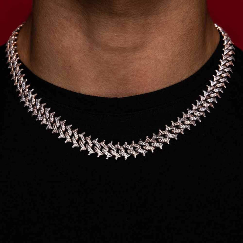 14mm Iced Out Two Tone Spike Cuban Link Chain - 2
