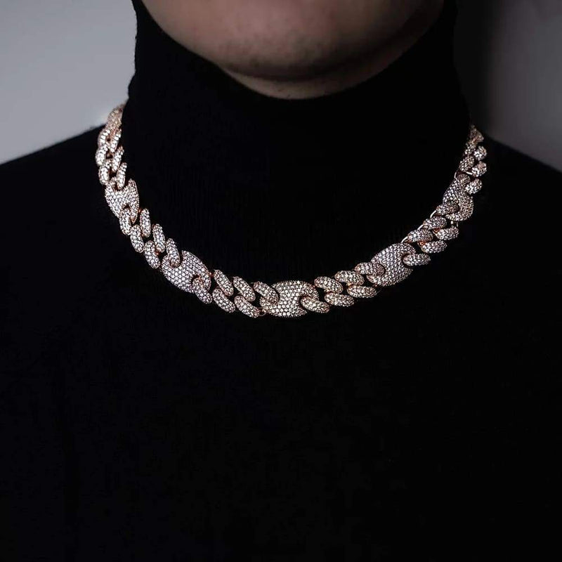 16mm Iced Out Rose Gold Cuban Gucci Link Chain