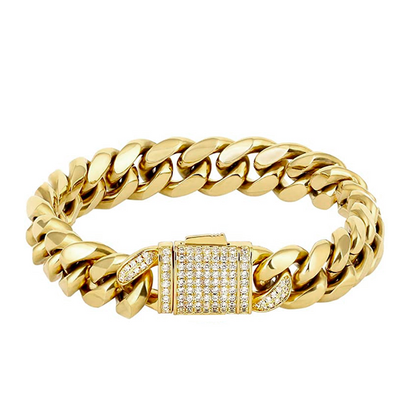 12mm Iced Out Gold Clasp Cuban Link Bracelet
