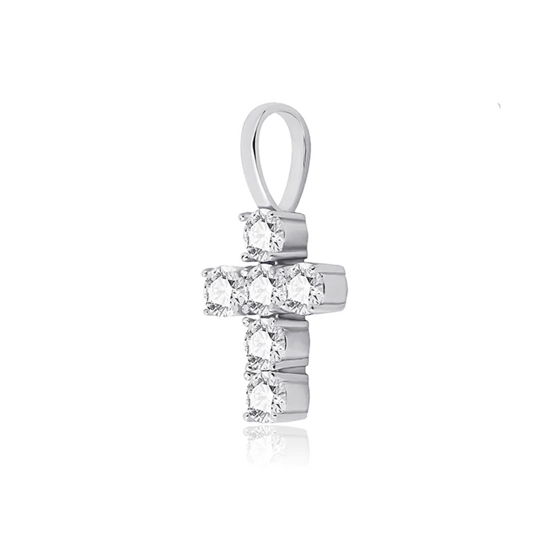 White Gold Small Cross Pendant Iced Out
