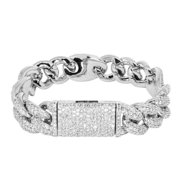 16mm Iced Out White Gold Cuban Gucci Link Bracelet