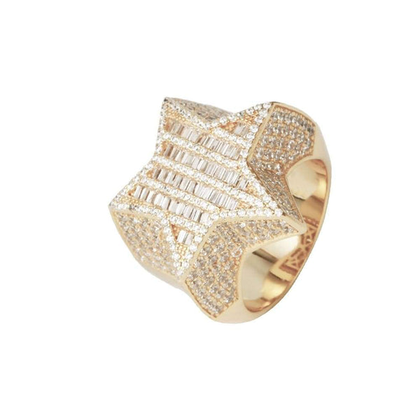 Iced Out Gold Baguette Star Ring - 1