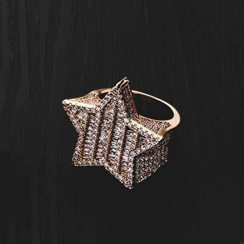 Iced Out Gold Baguette Star Ring