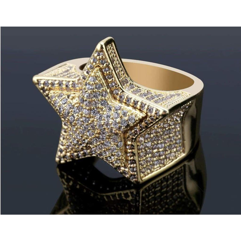 Iced Out Gold Double Stars Ring