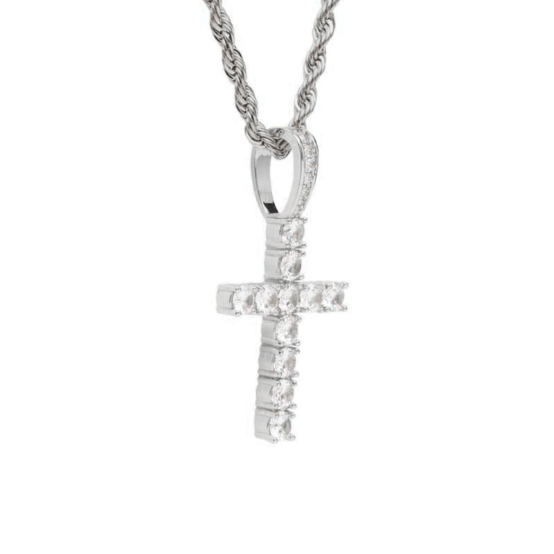 Iced Out White Gold Cross Pendant - 3