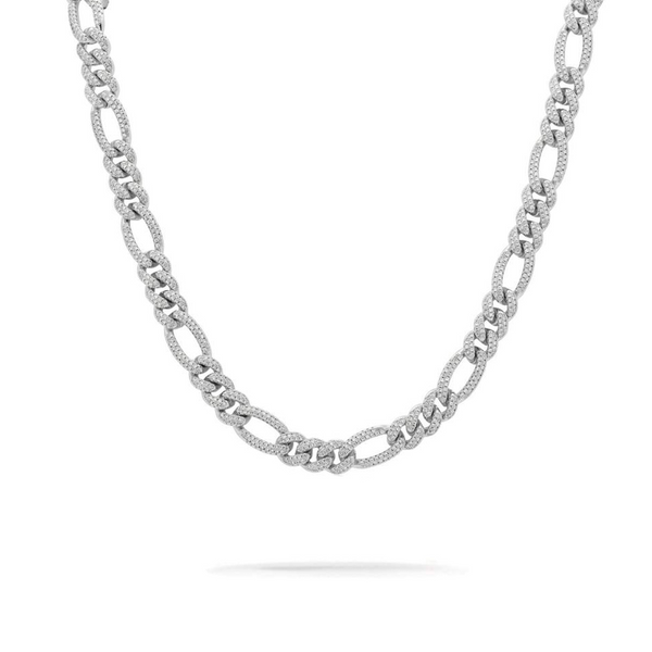 10mm Iced White Gold Out Figaro Link Chain
