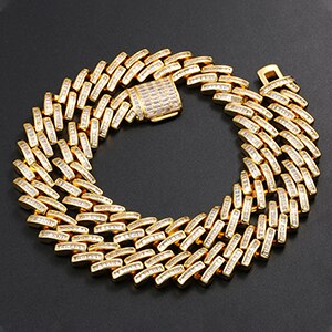 Iced Out Gold Baguette Cuban link prong Chain 14mm