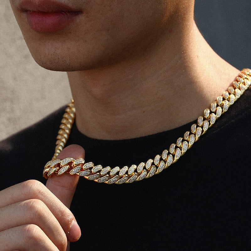 Iced Out 12mm Gold 2 Rows Cuban Link Chain