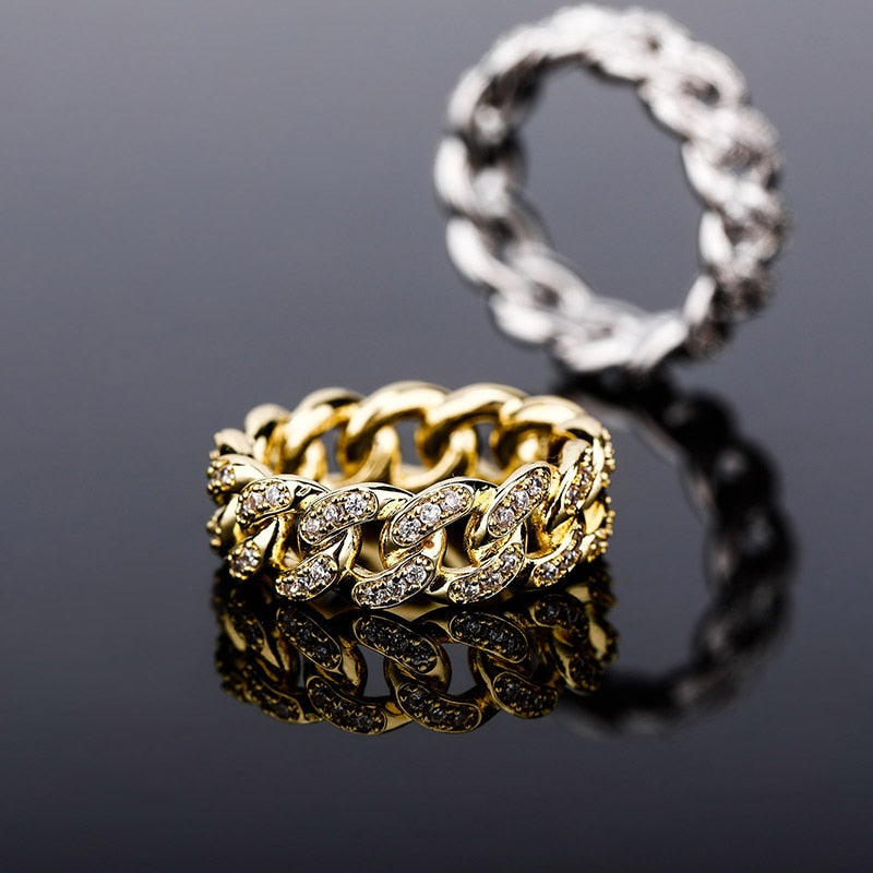 8mm Iced Out Gold Cuban Link Ring