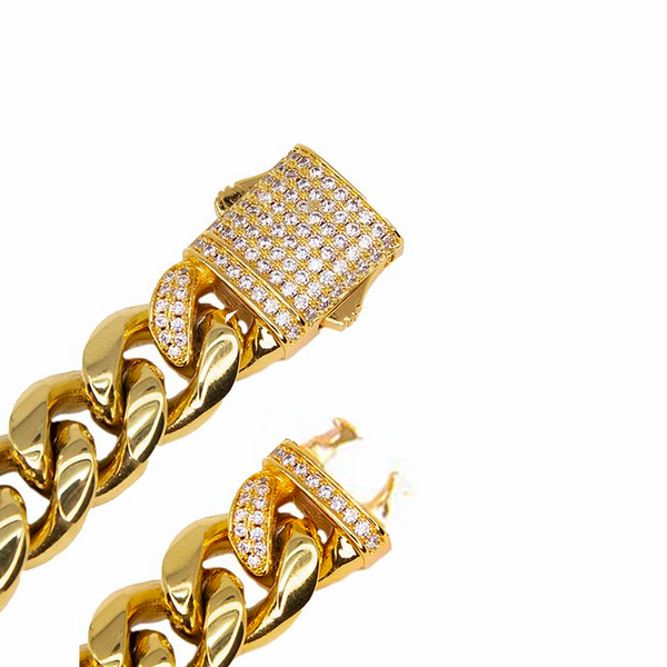 Iced Out Gold Clasp Cuban Link Bracelet 12mm