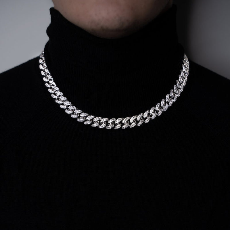 Iced Out 12mm White Gold 2 Rows Cuban Link Chain