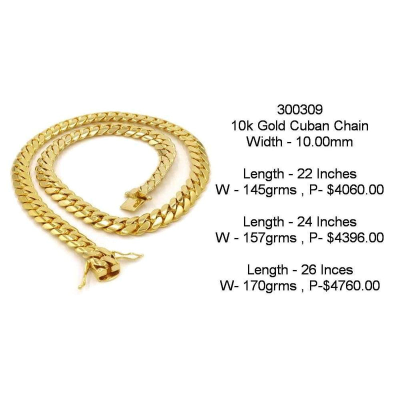 10k 10mm Solid Gold Cuban Link Chain - 1