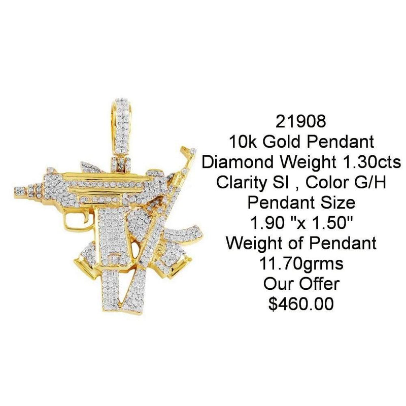 10k Iced Out Gold Guns Pendant 1.30Cts - 1