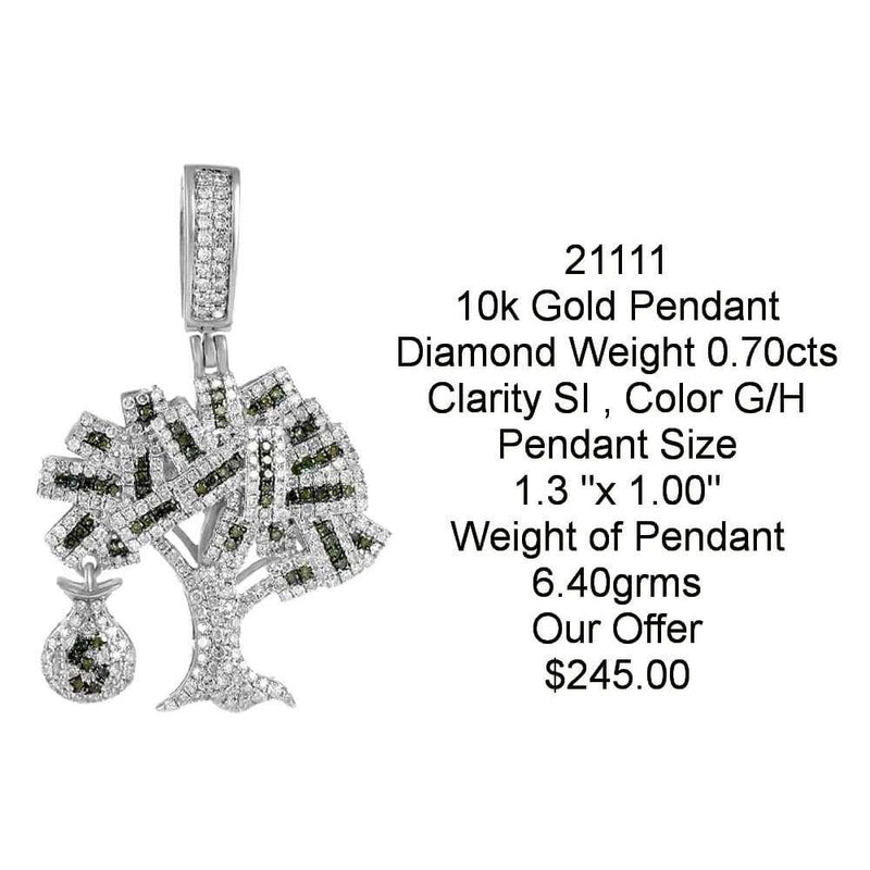 10k Iced Out Solid White Gold Money Tree Pendant 0.70Cts - 1