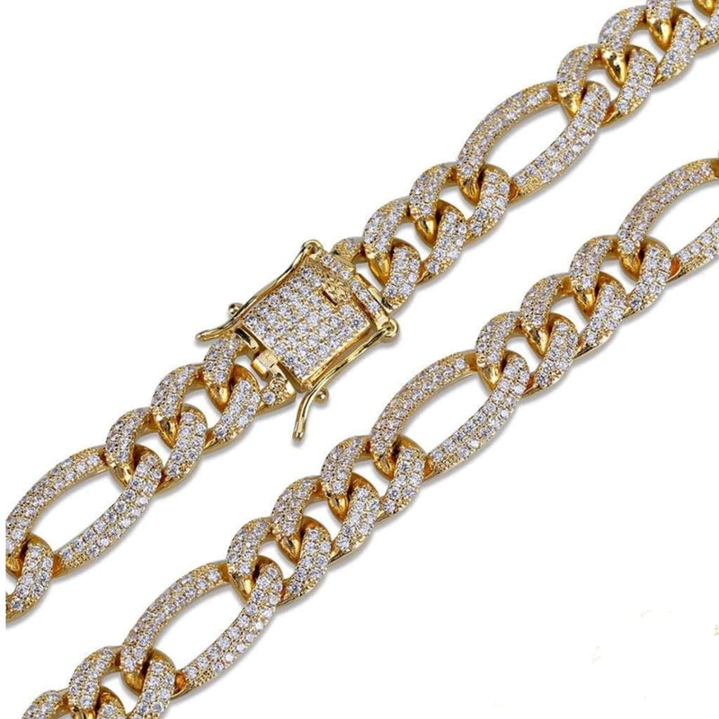 10mm Iced Out Gold Figaro Link Chain - 4
