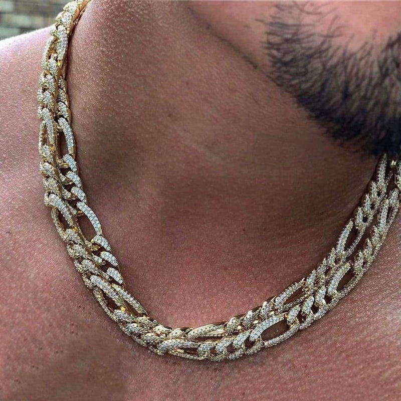 10mm Iced Out Gold Figaro Link Chain - 2
