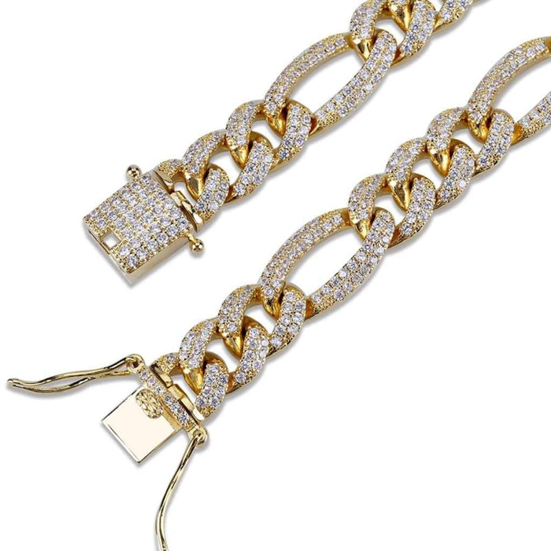 10mm Iced Out Gold Figaro Link Chain - 3