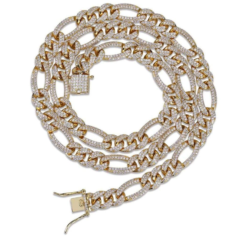 10mm Iced Out Gold Figaro Link Chain - 5