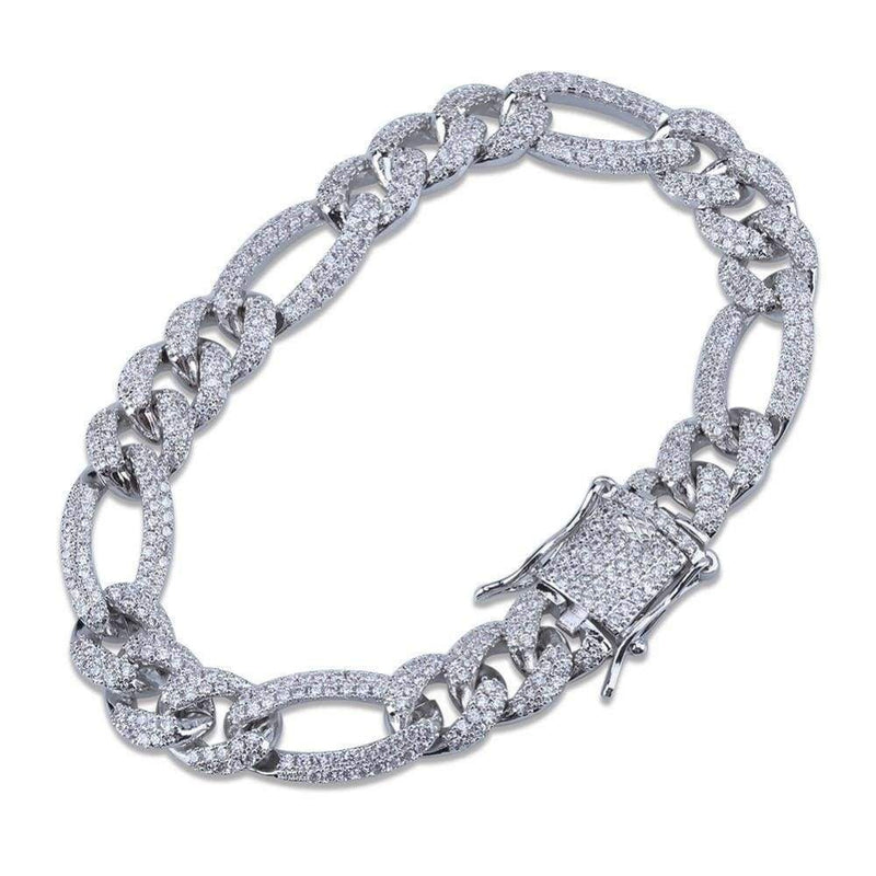 10mm Iced Out White Gold Figaro Bracelet - 3