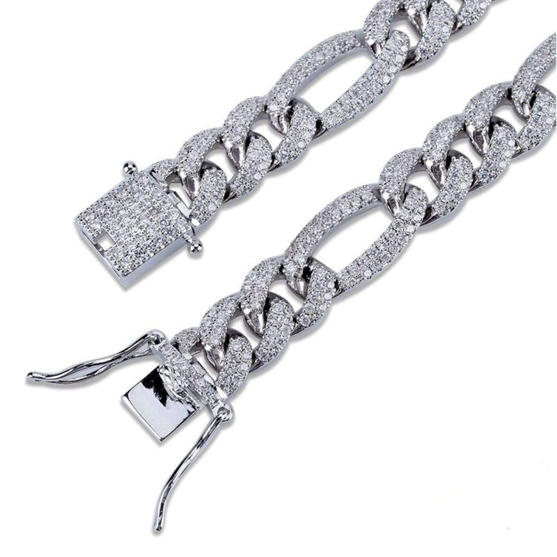 10mm Iced White Gold Out Figaro Link Chain - 4