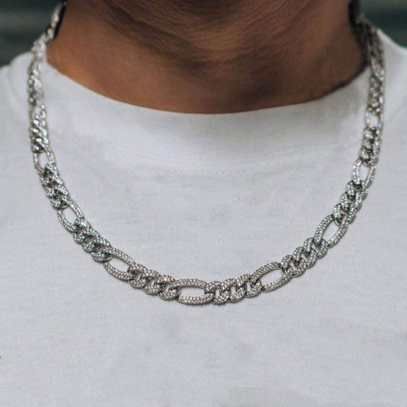 10mm Iced White Gold Out Figaro Link Chain - 3