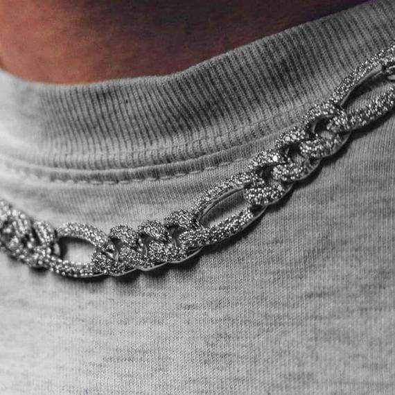 10mm Iced White Gold Out Figaro Link Chain - 2