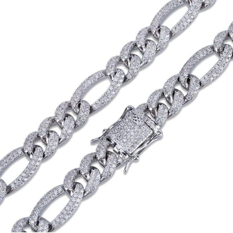10mm Iced White Gold Out Figaro Link Chain - 5