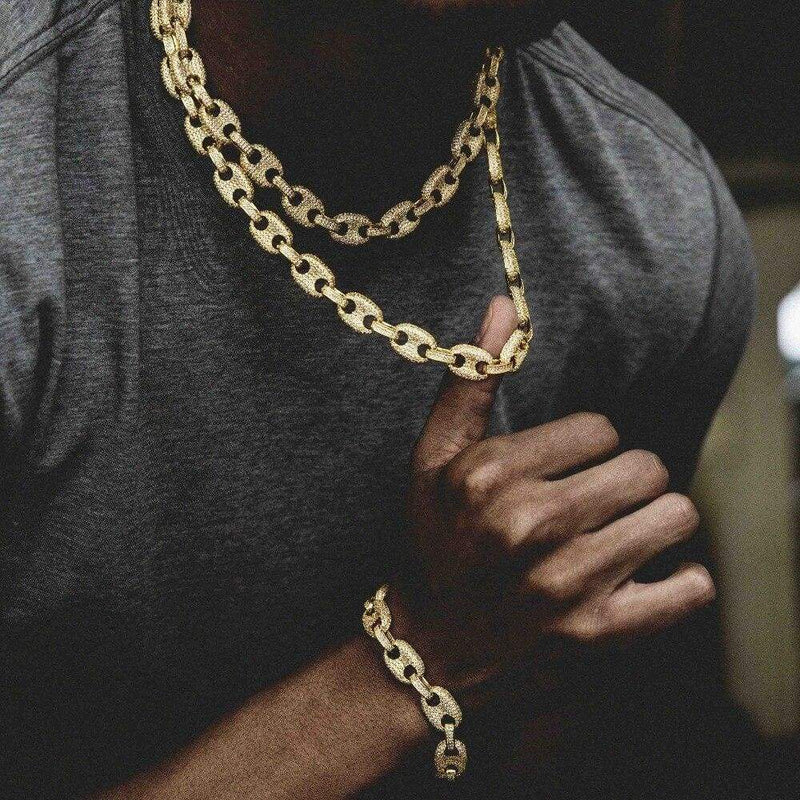12mm Iced Out Gold Gucci Link Chain - 5