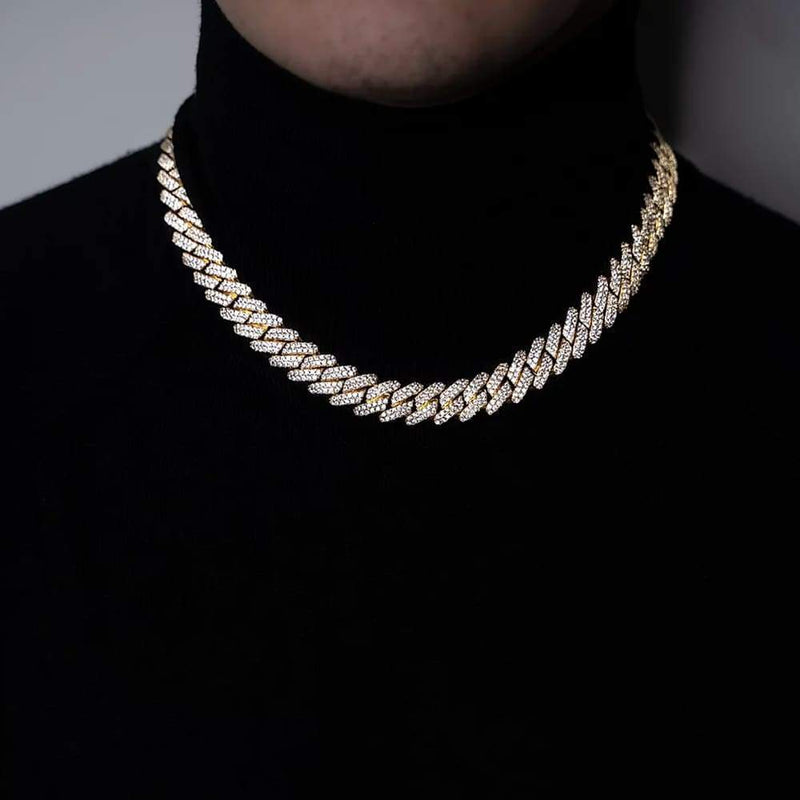 14mm Iced Out Gold Diamond Prong Cuban Link Chain