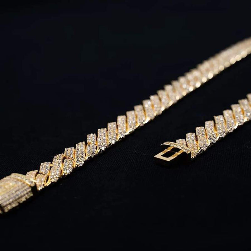 14mm Iced Out Gold Diamond Prong Cuban Link Bracelet