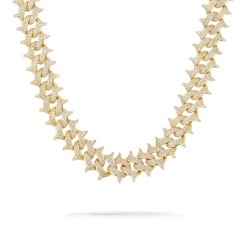 14mm Iced Out Gold Spike Cuban Link Chain - 1