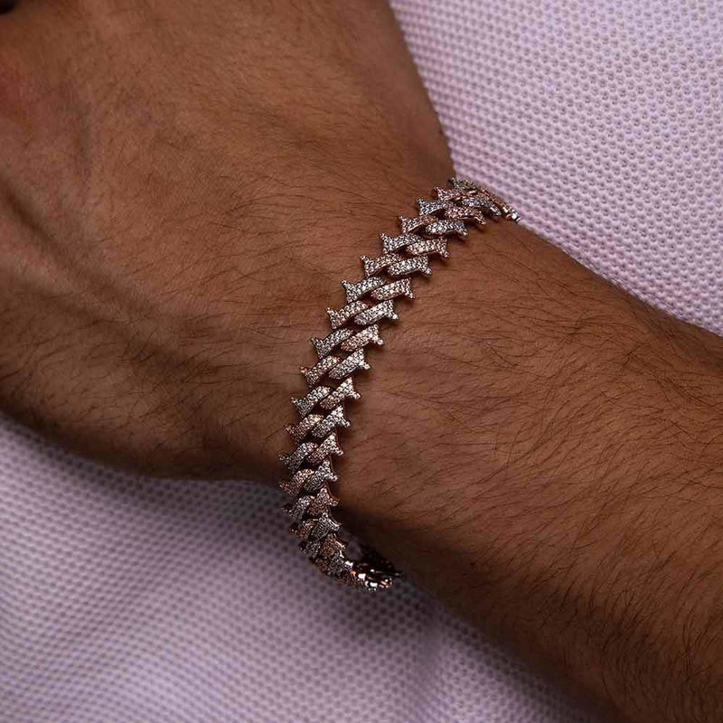 14mm Iced Out Two Tone Spike Cuban Link Bracelet - 2