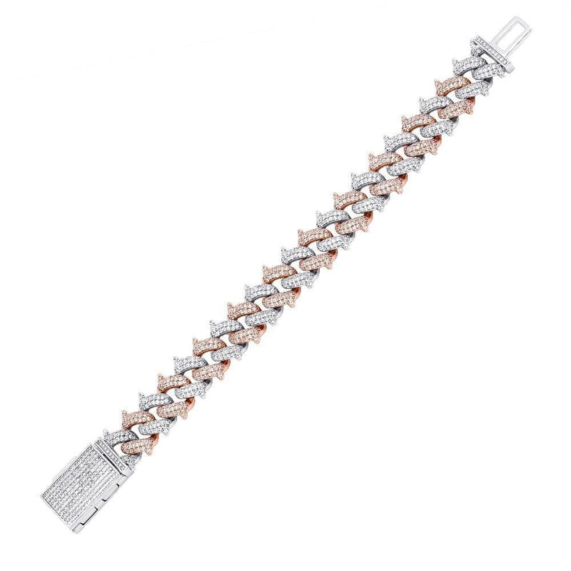 14mm Iced Out Two Tone Spike Cuban Link Bracelet - 3