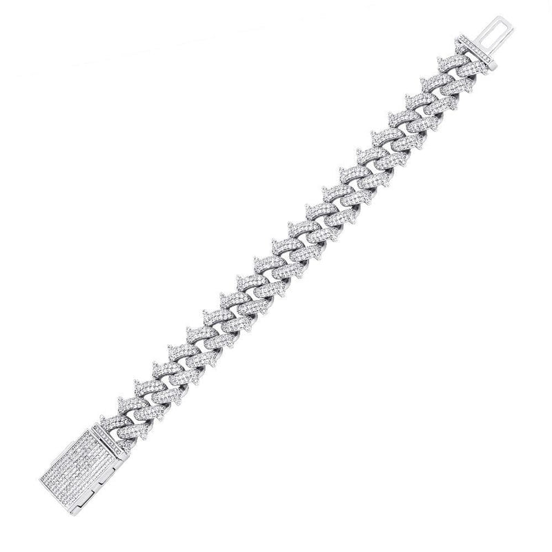 14mm Iced Out White Gold Spike Cuban Link Bracelet - 3