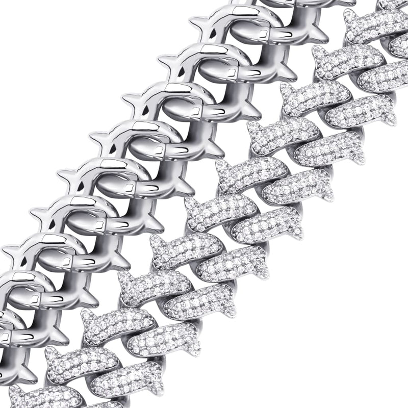 14mm Iced Out White Gold Spike Cuban Link Bracelet - 5