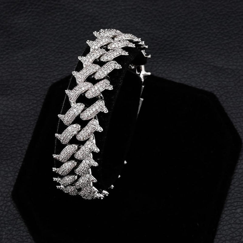 14mm Iced Out White Gold Spike Cuban Link Bracelet - 4