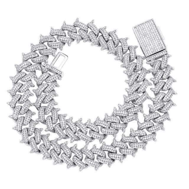 Iced Out White Gold Spike Cuban Link Chain - White Gold / 22 - 1
