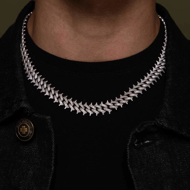 14mm Iced Out White Gold Spike Cuban Link Chain - 2