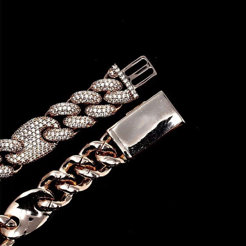 16mm Iced Out Rose Gold Cuban Gucci Link Bracelet - Jewelry