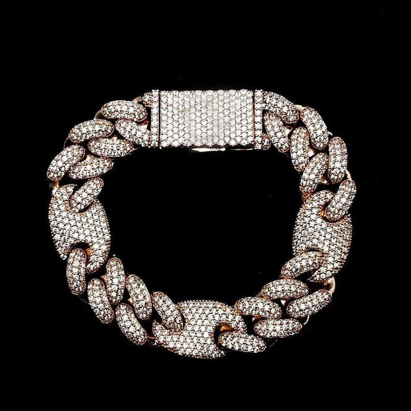 16mm Iced Out Rose Gold Cuban Gucci Link Bracelet - Jewelry
