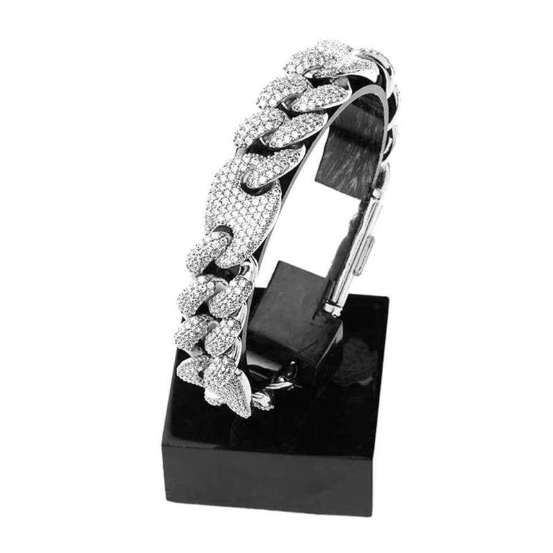16mm Iced Out White Gold Cuban Gucci Link Bracelet - Jewelry