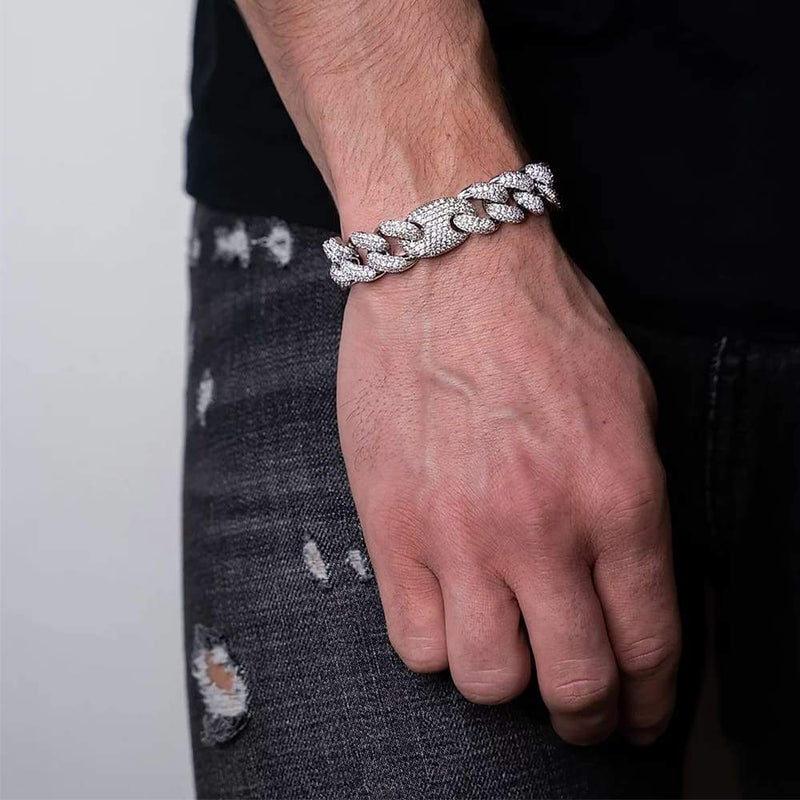 16mm Iced Out White Gold Cuban Gucci Link Bracelet - Jewelry