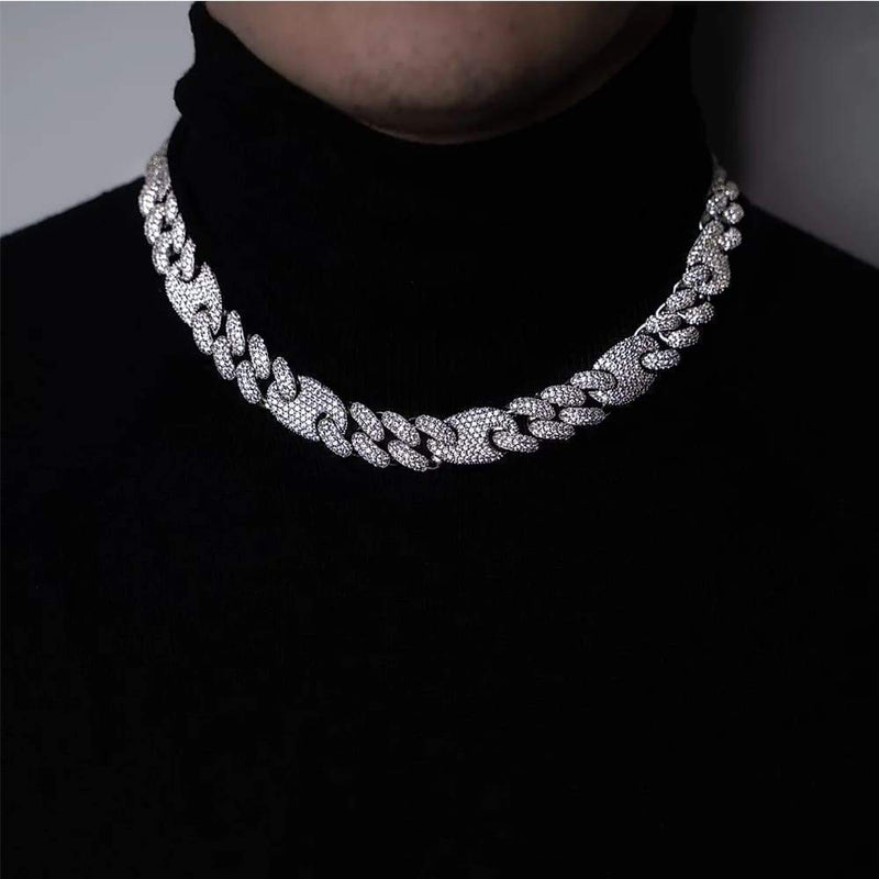 20mm Iced Out Silver Cuban Gucci Link Chain