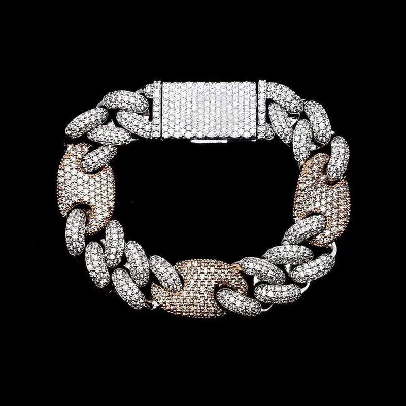 16mm Iced Out Two-Tone Cuban Gucci Link Bracelet - Jewelry