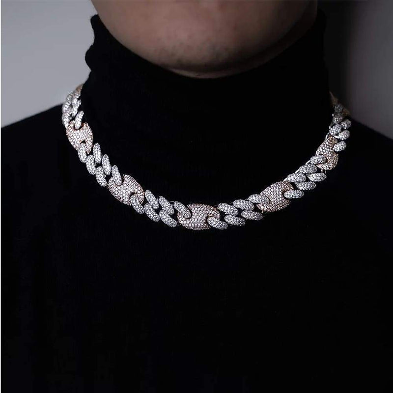 16mm Iced Out Two-Tone Cuban Gucci Link Chain